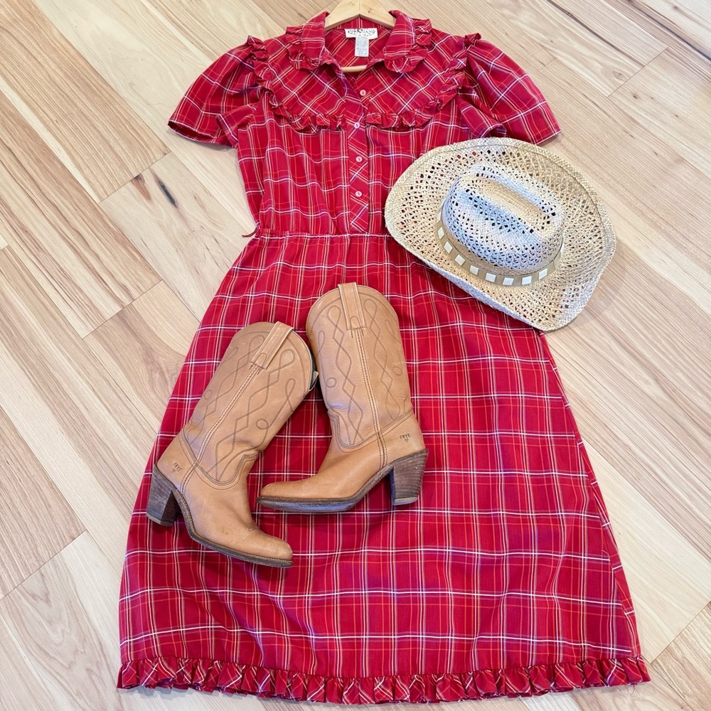 Elegant Red Plaid Midi Dress